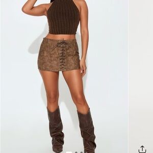 Fashion Nova Brown Lace-Up Mini Skirt- NWT